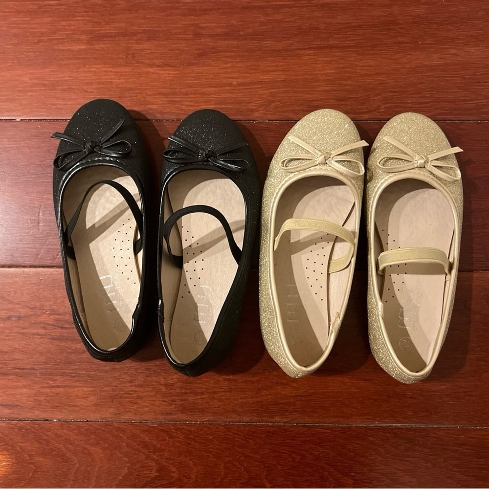 Chic Kids Dress Shoes with Bow - Black and Gold